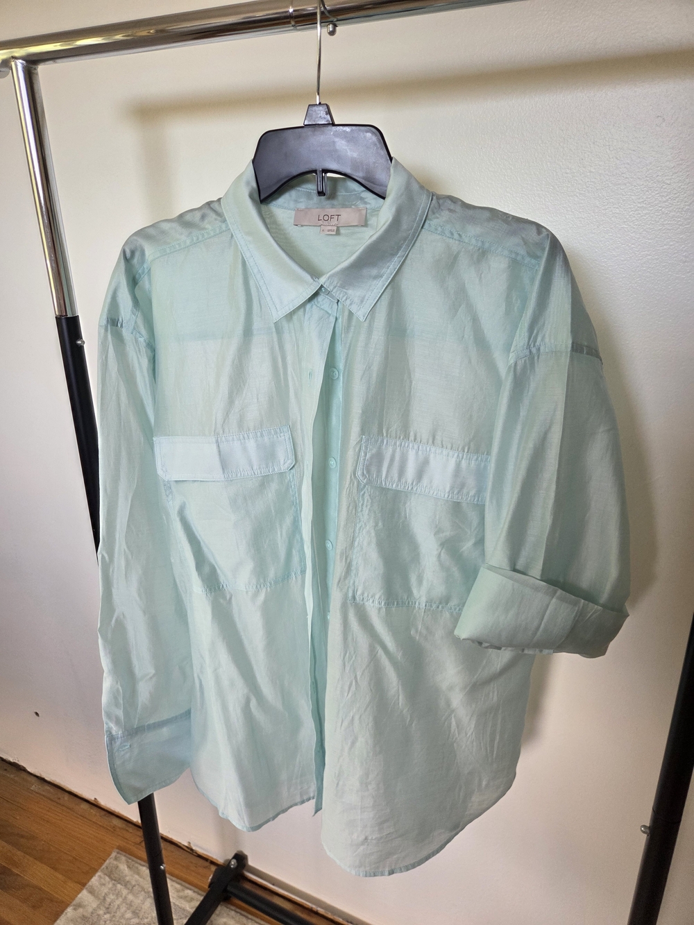 LOFT Women's Mint Button-Up Sheer Blouse